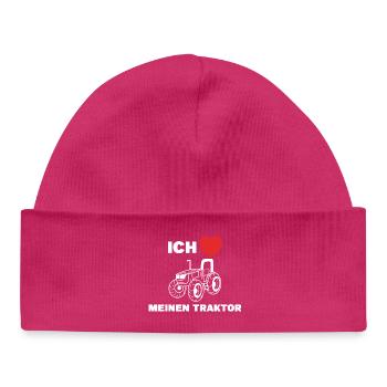 Herz Statement Ich Liebe Traktor Landmaschinen - Baby Organic Mütze - hot Pink - Vorne