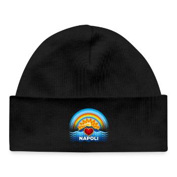 Naples Coeur Vésuve Soleil et Arc-en-ciel - Bonnet bébé bio - noir - Devant