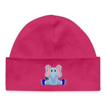 Patins à glace éléphant - Bonnet bébé bio - hot pink - Devant