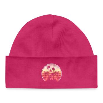 Tropische Sonnenuntergang Palmen Silhouette - Baby Organic Mütze - hot Pink - Vorne