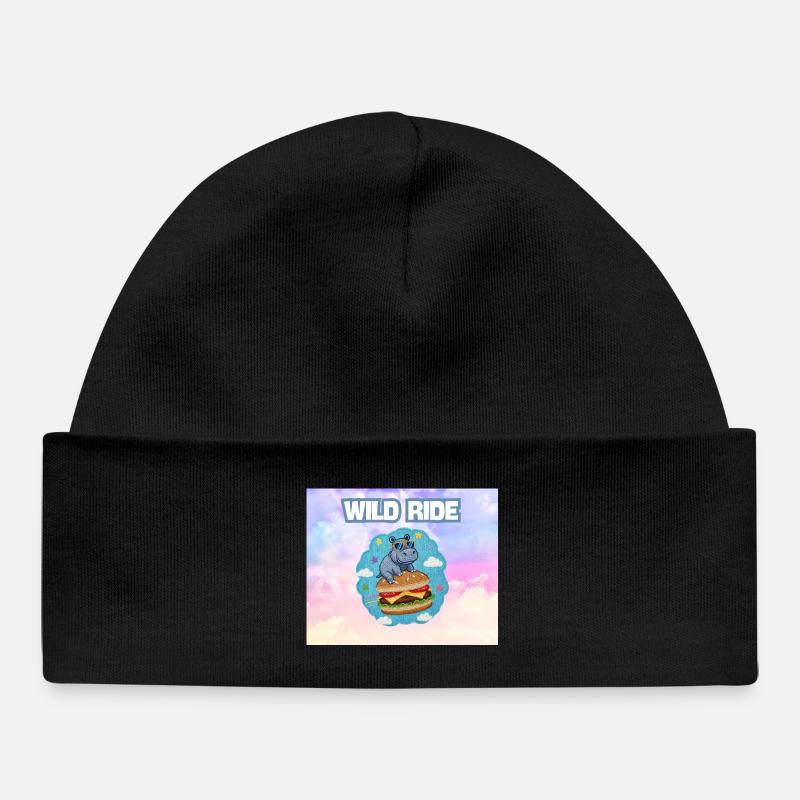 Wild Ride Hippo Burger Patch - Baby Organic Beanie - black