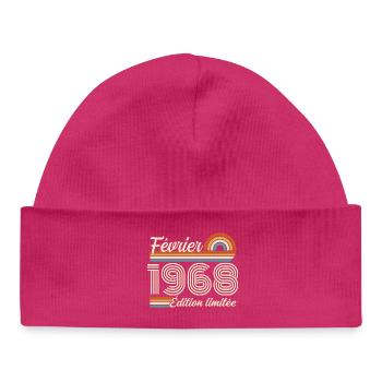 Born in February 1968 | 58th Anniversary - Baby Organic Beanie - hot pink - Front
