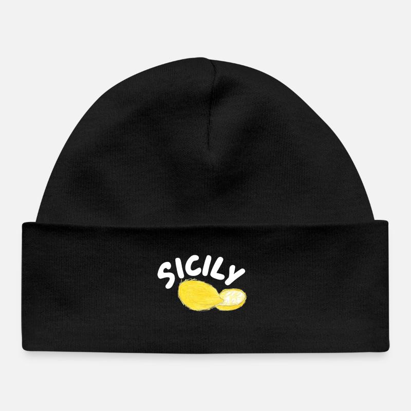 Sicily Lemons Illustration - Sicily - Baby Organic Beanie - black