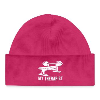 My Therapist Bench Press Gym Body Building Funny - Baby Organic Beanie - hot pink - Front