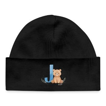 J und Teddy Bär Aquarell-Design - Baby Organic Mütze - Schwarz - Vorne