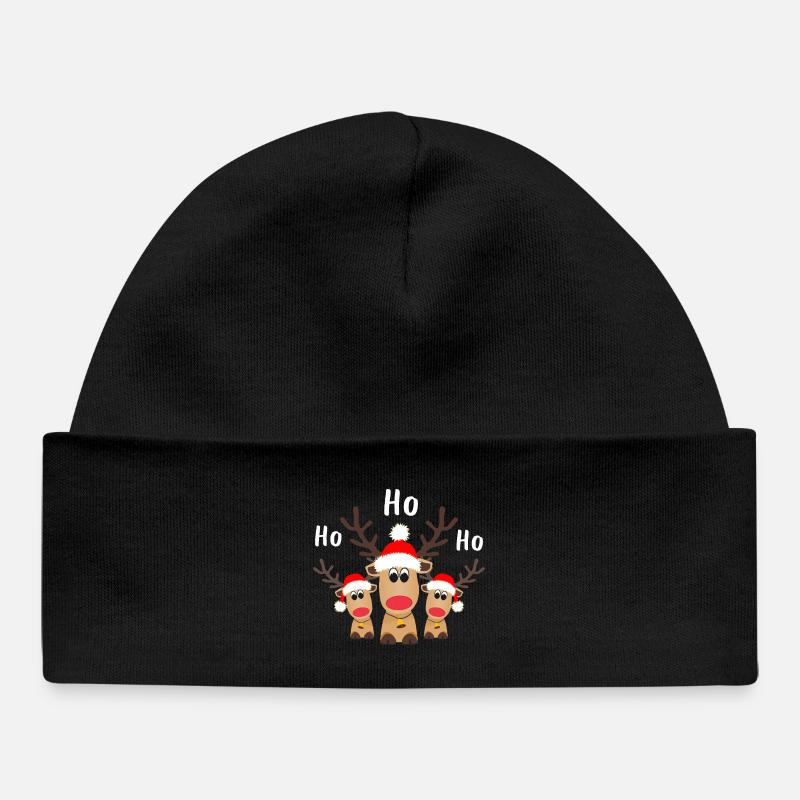 Trois rennes Ho Ho Ho Bonnet de Noel Noël - Bonnet bébé bio - noir