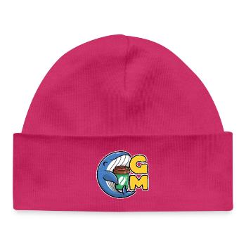 Web3 whale with a coffee that says Good Morning - Baby Organic Beanie - hot pink - Front