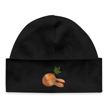 Rabbit head in wood look with chopped carrot - Baby Organic Beanie - black - Front