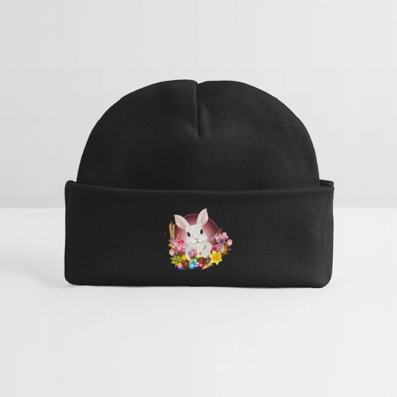 white rabbit with easter eggs as easter bunny Baby Organic Beanie