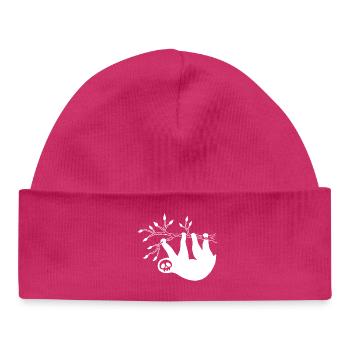 Tête de mort paresseux blanc - Bonnet bébé bio - hot pink - Devant