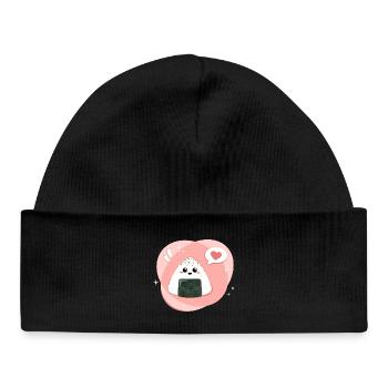 Onigiri kawaii en rose, rose avec cœur - Bonnet bébé bio - noir - Devant