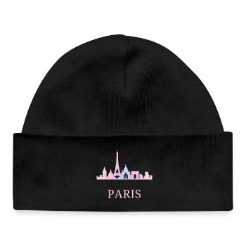 Ambiance pastel de la silhouette de la ligne d’horizon de Paris - Bonnet bébé bio - noir - Devant