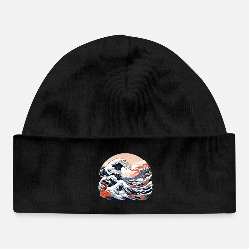 Grande Vague de Kanagawa - Bonnet bébé bio - noir