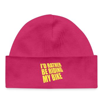 Cycling I'd Rather Be Riding My Bike Yellow - Baby Organic Beanie - hot pink - Front