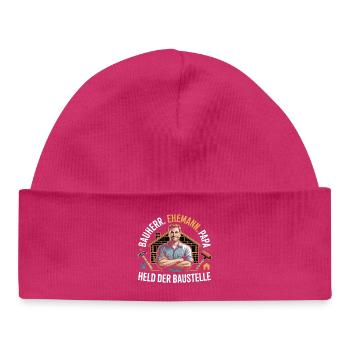 Hero of the construction site – dad, husband & builder - Baby Organic Beanie - hot pink - Front