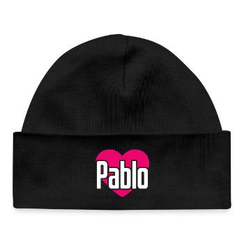 I Love Pablo Pinkes Herz Ich liebe Pablo - Baby Organic Mütze - Schwarz - Vorne