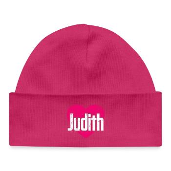 I Love Judith Pinkes Herz Ich liebe Judith - Baby Organic Mütze - hot Pink - Vorne