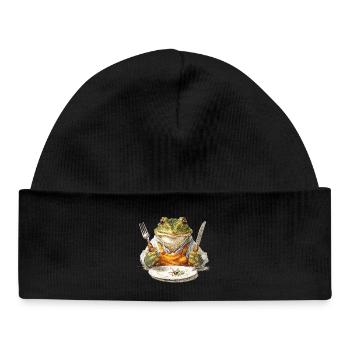 Cuisinier grenouille avec fourchette et couteau - Bonnet bébé bio - noir - Devant