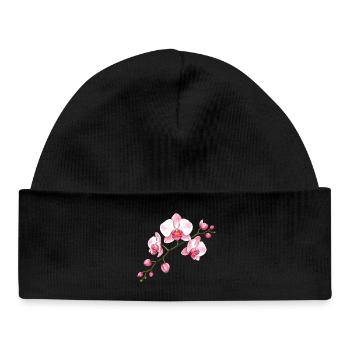Orchid Flower Branch Illustration Floral Motif - Baby Organic Beanie - black - Front