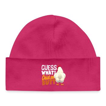 Guess Chicken Bottom Funny Joke - Baby Organic Beanie - hot pink - Front