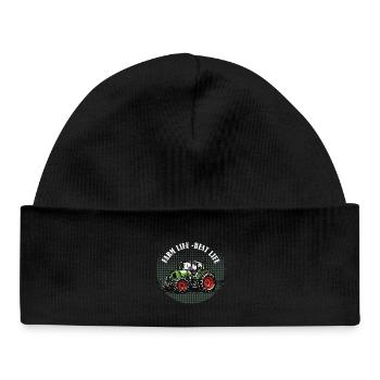 Farm Life – Grüner Traktor Vintage Halftone - Baby Organic Mütze - Schwarz - Vorne