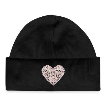 Motif de cœur aux fleurs pastel - Bonnet bébé bio - noir - Devant