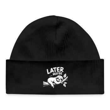 Faultier auf Ast – Later Maybe - Baby Organic Mütze - Schwarz - Vorne