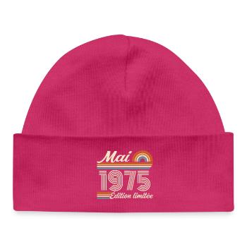 Cadeau Anniversaire 51 ans - Né mai 1975 - Bonnet bébé bio - hot pink - Devant
