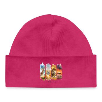 Motif de voyage en Afrique – Safari Wildlife Design - Bonnet bébé bio - hot pink - Devant