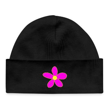 Neon Pink Blossom Magic Yellow Center - Baby Organic Beanie - black - Front