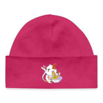 Cat Eating Ramen - Baby Organic Beanie - hot pink - Front