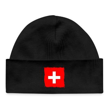 Schweiz Schweizer Fahne Flagge Geschenk - Baby Organic Mütze - Schwarz - Vorne