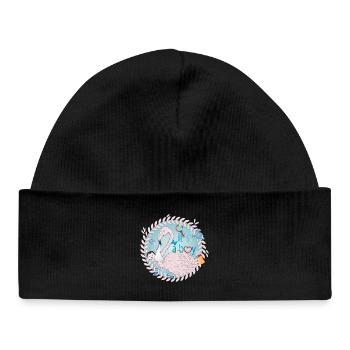 Flamingo with baby and baby utensils in blue - Baby Organic Beanie - black - Front
