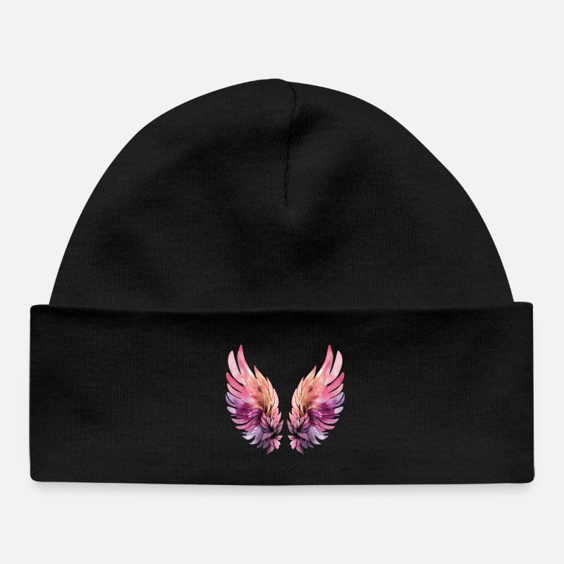 Ailes aquarelle rose et violette - Bonnet bébé bio - noir
