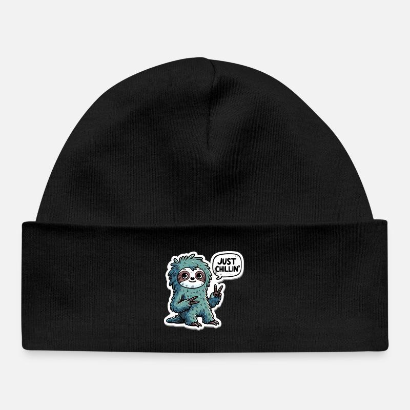 Just Chillin Sloth Sticker - Baby Organic Beanie - black