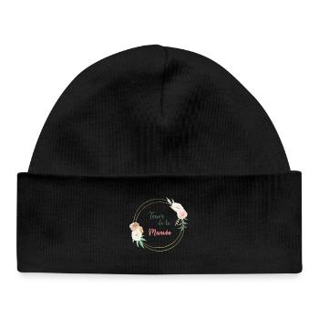 Team de la mariée - frame or et fleurs - Bonnet bébé bio - noir - Devant