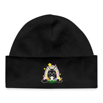 Osterhase Hase mit Regenbogen und Ostereier - Baby Organic Mütze - Schwarz - Vorne