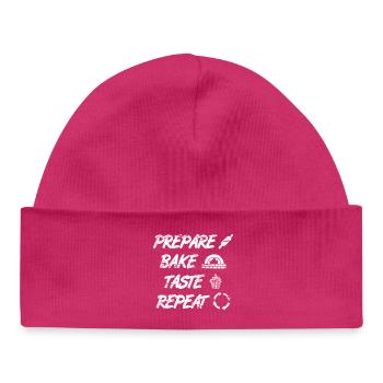 Prepare, Bake, Taste, Repeat - Baby Organic Beanie - hot pink - Front