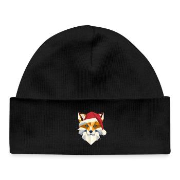 Renard avec chapeau de Père Noël - Art pour les vacances - Bonnet bébé bio - noir - Devant