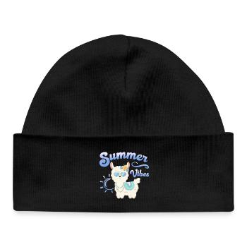 Lama Sommer Alpaka - Summer vibes - Sommerstimmung - Baby Organic Mütze - Schwarz - Vorne