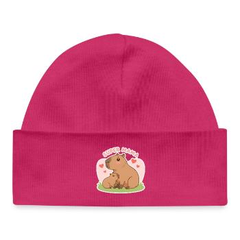 Super mama Capybara - Baby Organic Beanie - hot pink - Front