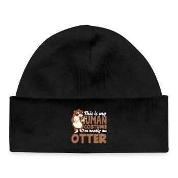 Sea Otter Cartoon Human Costume - Baby Organic Beanie - black - Front