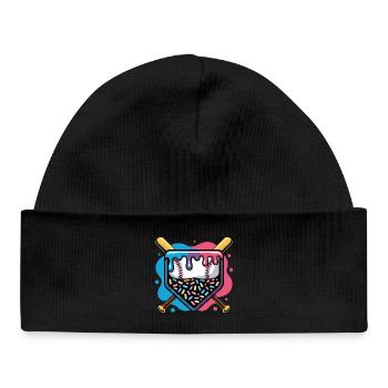 Baseball Home Plate Donut with Sprinkles - Baby Organic Beanie - black - Front