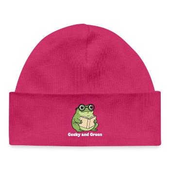 Geeky Green Frog Reading - Baby Organic Beanie - hot pink - Front