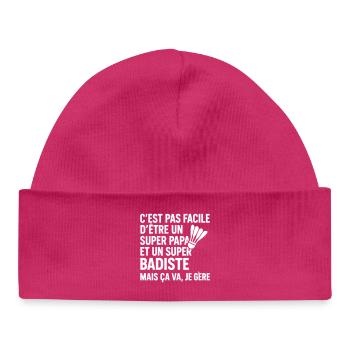 Badminton – Super Papa Badiste - Bonnet bébé bio - hot pink - Devant