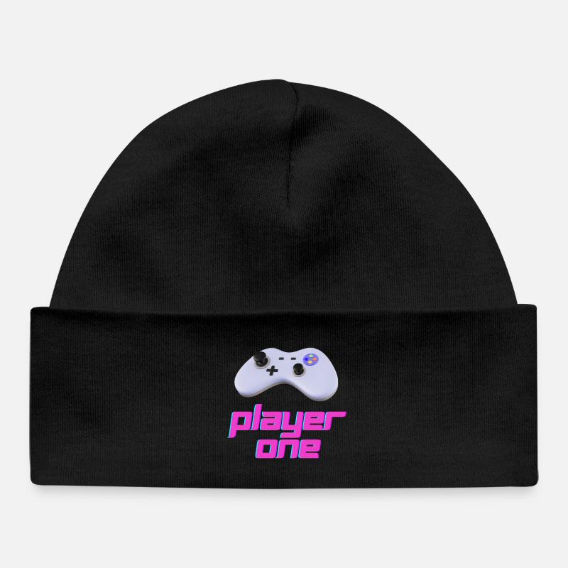 Neon Retro Controller Player One - Baby Organic Beanie - black