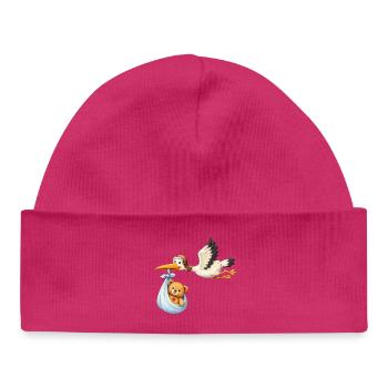 Toutou Cigogne Bébé Accouchement en chemise cadeau en tissu - Bonnet bébé bio - hot pink - Devant