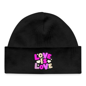 Love Is Love – Buntes Herz Statement - Baby Organic Mütze - Schwarz - Vorne