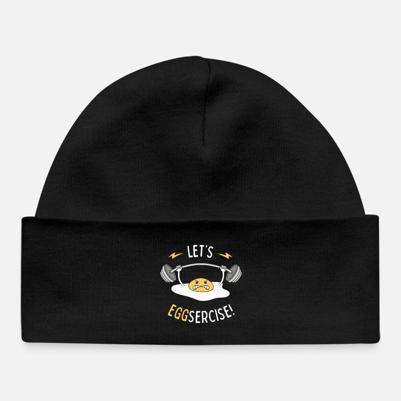 Let's Eggsercise! - Baby Organic Beanie - black