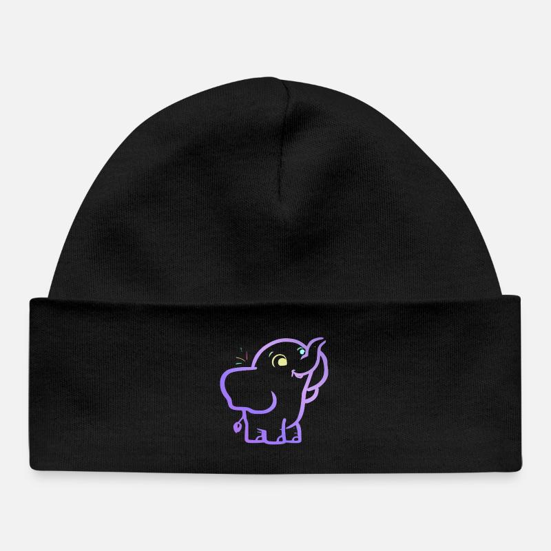 Éléphant outline violet joyeux - Bonnet bébé bio - noir
